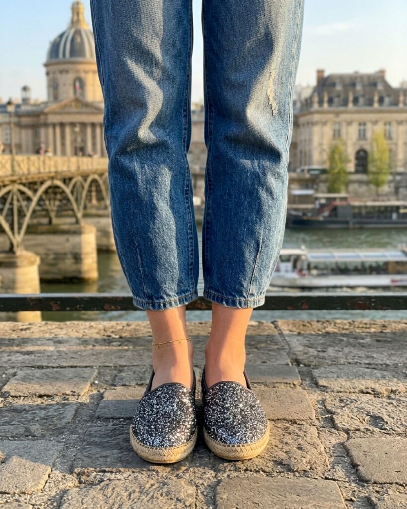 Espadrille in glitter chrome