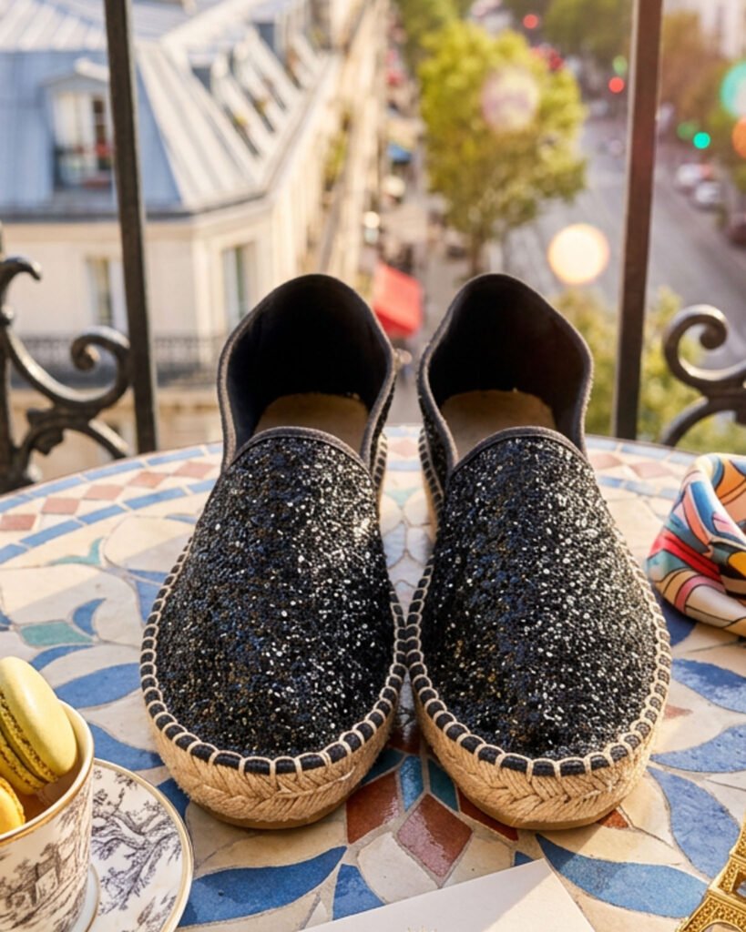 Black glitter espadrille